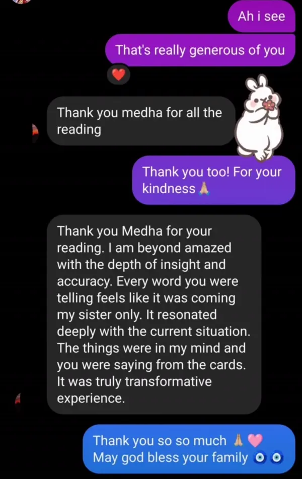 Client thank-you after Vedic astrology reading with Medha